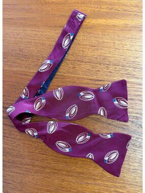 Vintage Polo By Ralph Lauren Mens Adjustable Bow Tie Burgundy Geometric Silk USA